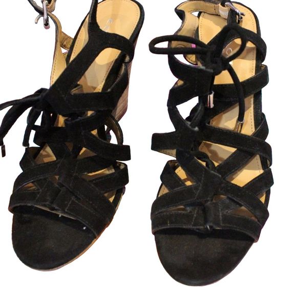 COACH black suede strappy wedges size 6 fun party shoes for comfort with class - Picture 4 of 12